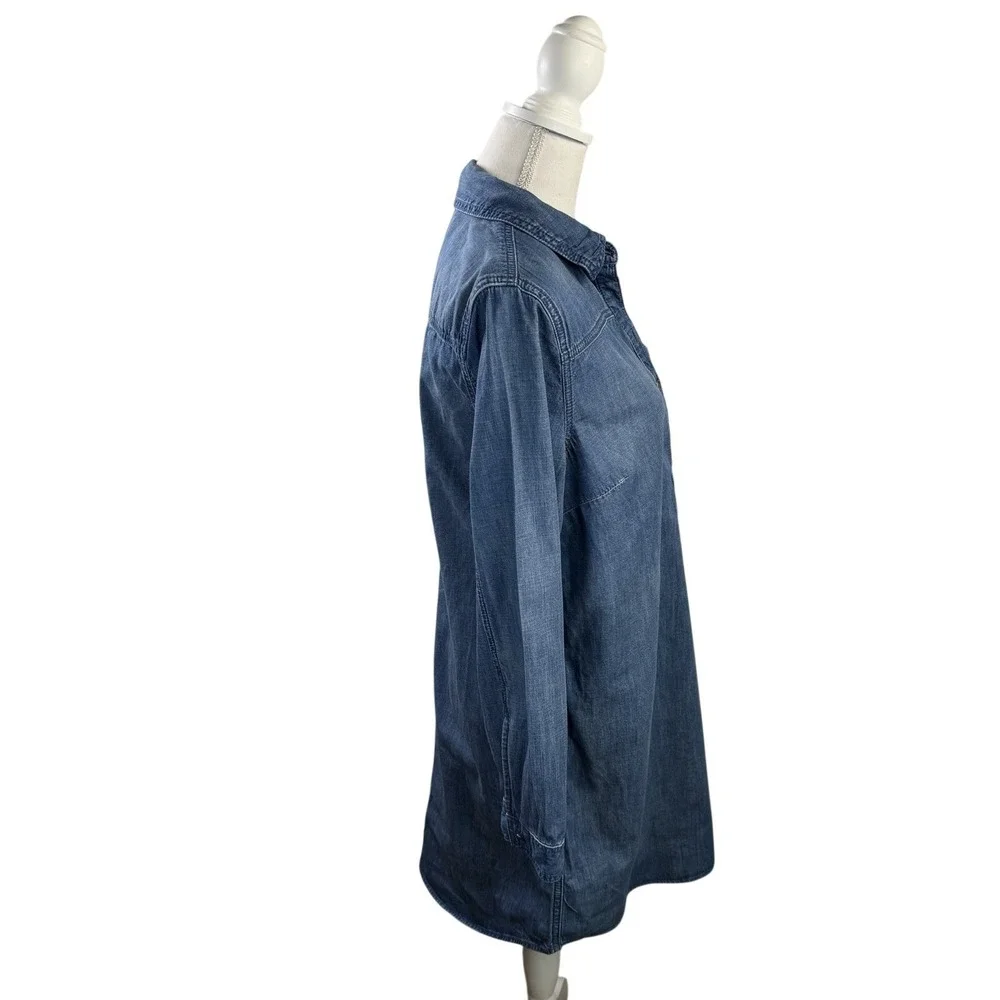 GAP Women's Chambray Medium Mini Button Up Long Sleeve Shirt Dress